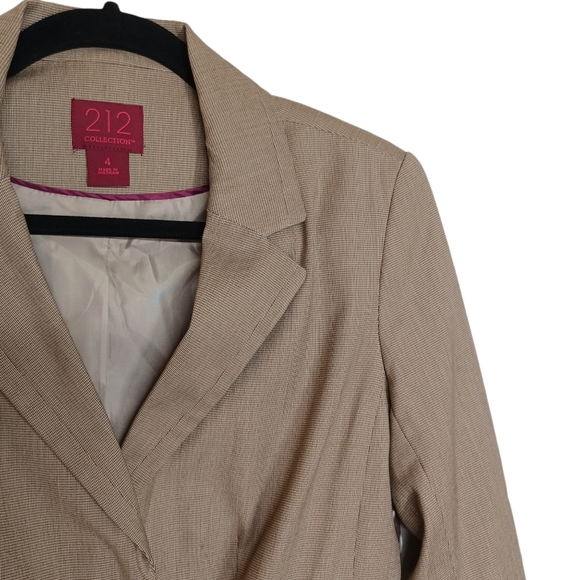 212 COLLECTION Tan Micro Print 2 Button Front Long Sleeve Blazer Career Jacket S - Picture 4 of 8